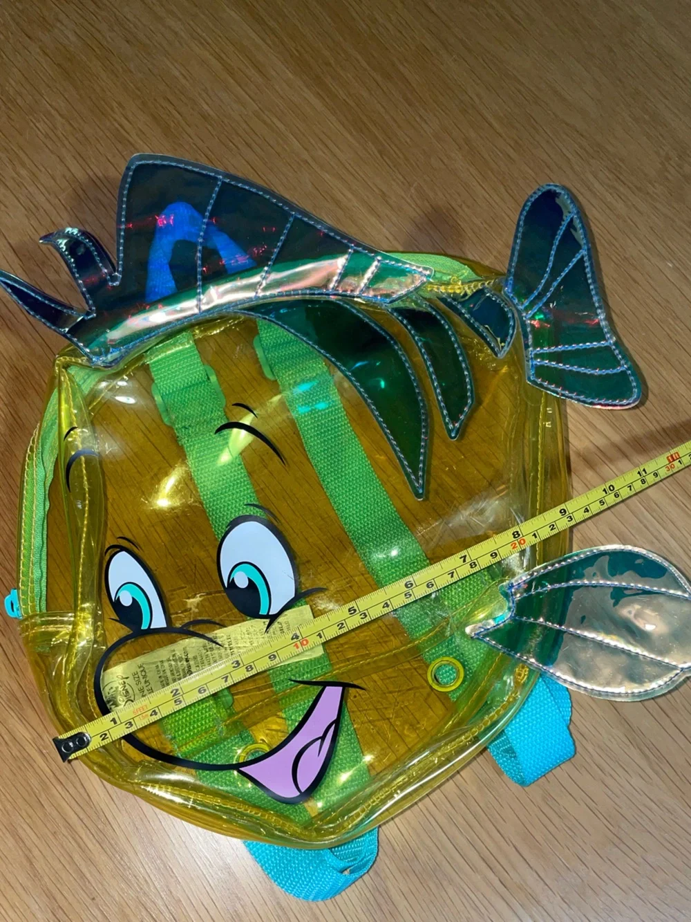 Disney Flounder The Little Mermaid Clear Yellow Backpack Iridescent Fins - OS